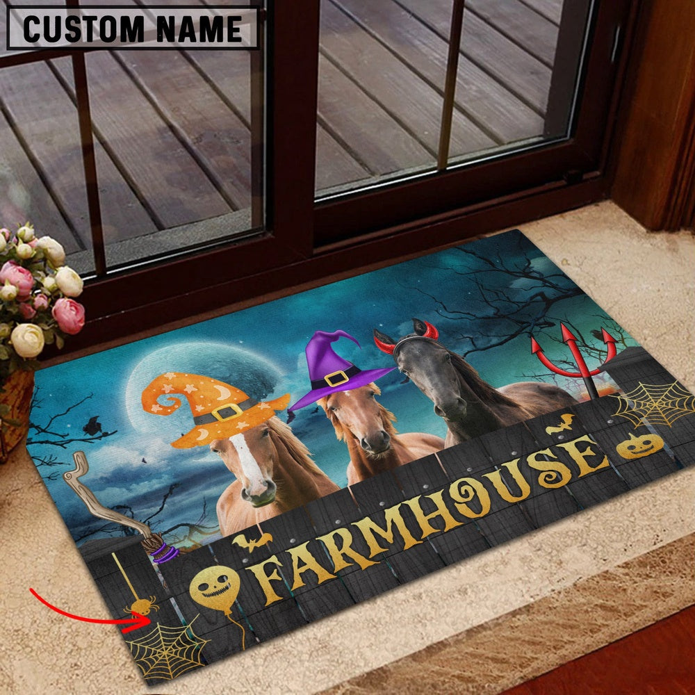 Farm House Door Mat, Horse Farmhouse Halloween Custom Name Doormat, Custom Welcome Mats