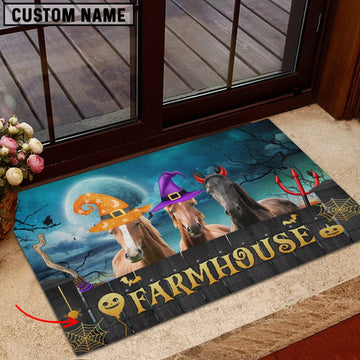 Farm House Door Mat, Horse Farmhouse Halloween Custom Name Doormat, Custom Welcome Mats