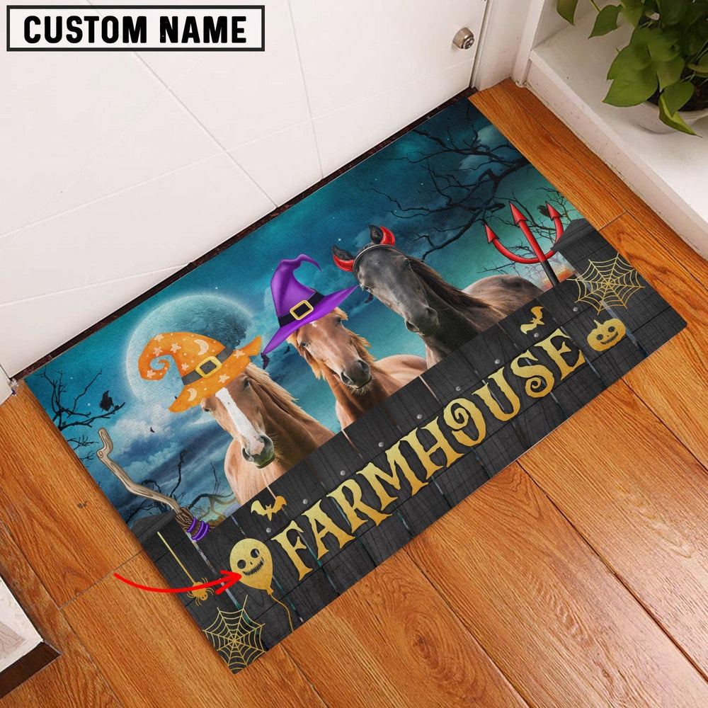 Farm House Door Mat, Horse Farmhouse Halloween Custom Name Doormat, Custom Welcome Mats