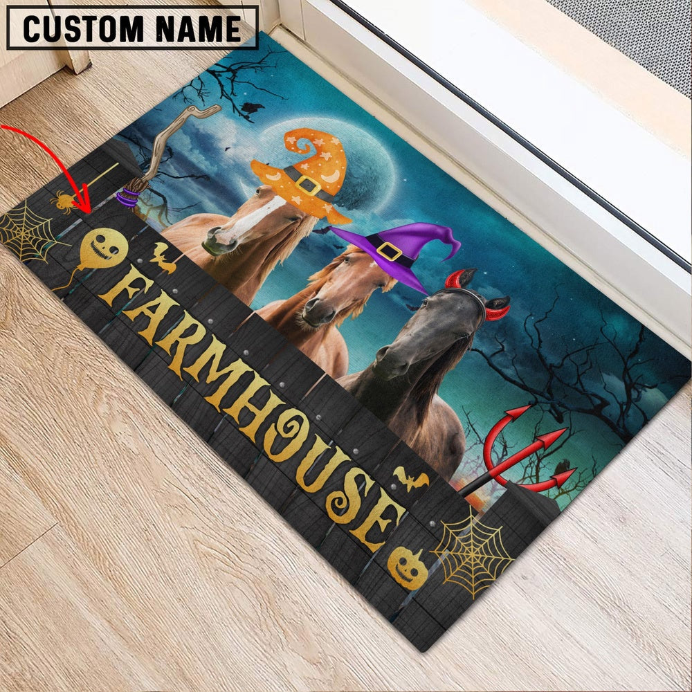 Farm House Door Mat, Horse Farmhouse Halloween Custom Name Doormat, Custom Welcome Mats