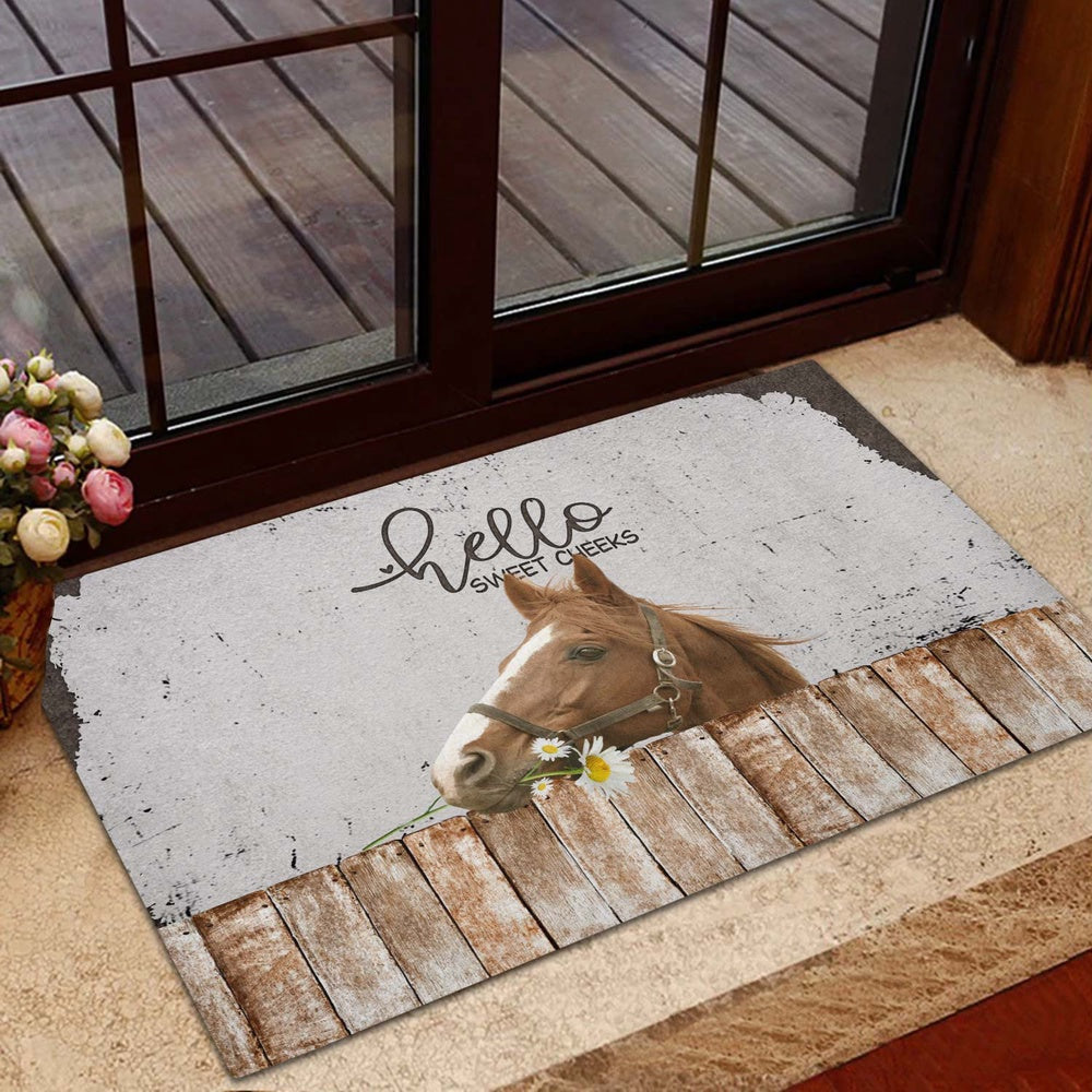 Farm House Door Mat, Horse Hello Sweet Checks Doormat, Custom Welcome Mats