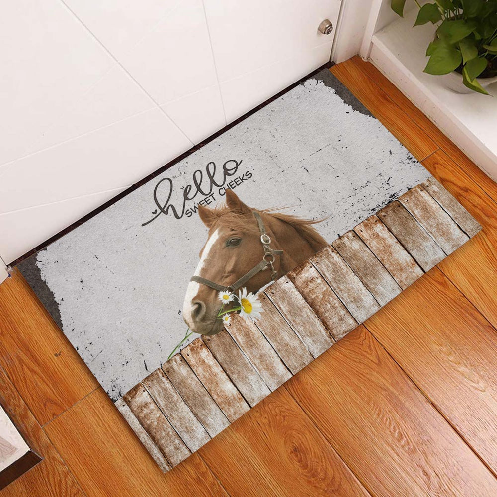 Farm House Door Mat, Horse Hello Sweet Checks Doormat, Custom Welcome Mats
