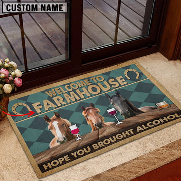 Farm House Door Mat, Horse Hope You Bought Alcohol Custom Name Doormat, Custom Welcome Mats
