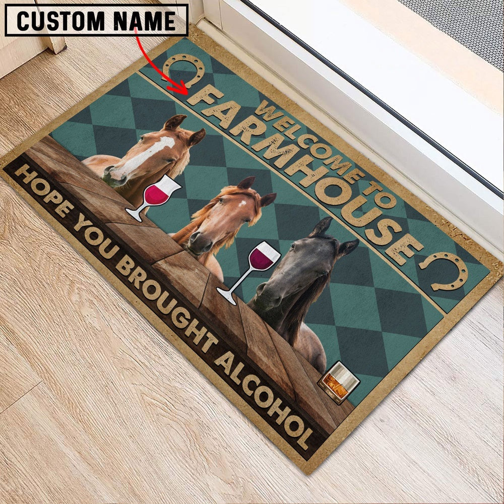 Farm House Door Mat, Horse Hope You Bought Alcohol Custom Name Doormat, Custom Welcome Mats