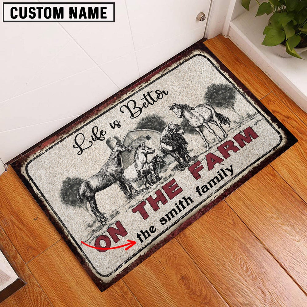 Farm House Door Mat, Horse Life is Better Custom Name Doormat, Custom Welcome Mats