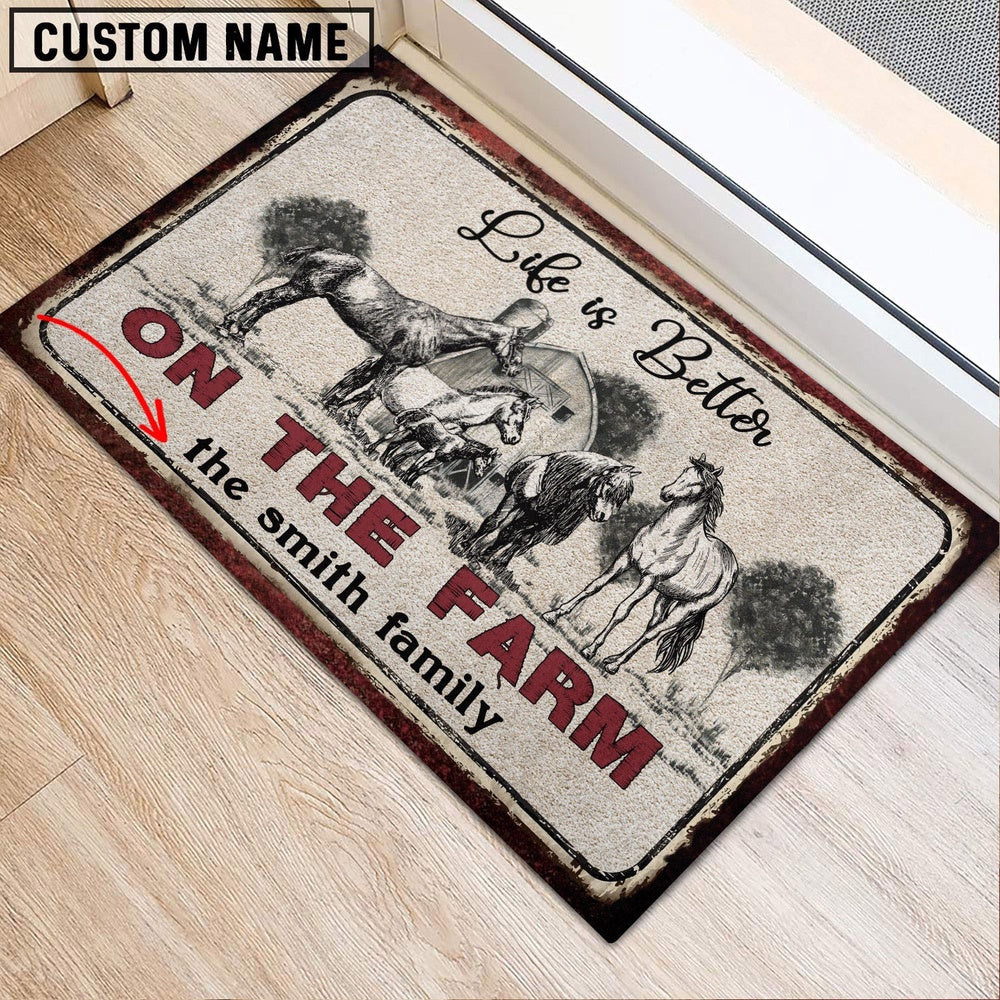 Farm House Door Mat, Horse Life is Better Custom Name Doormat, Custom Welcome Mats
