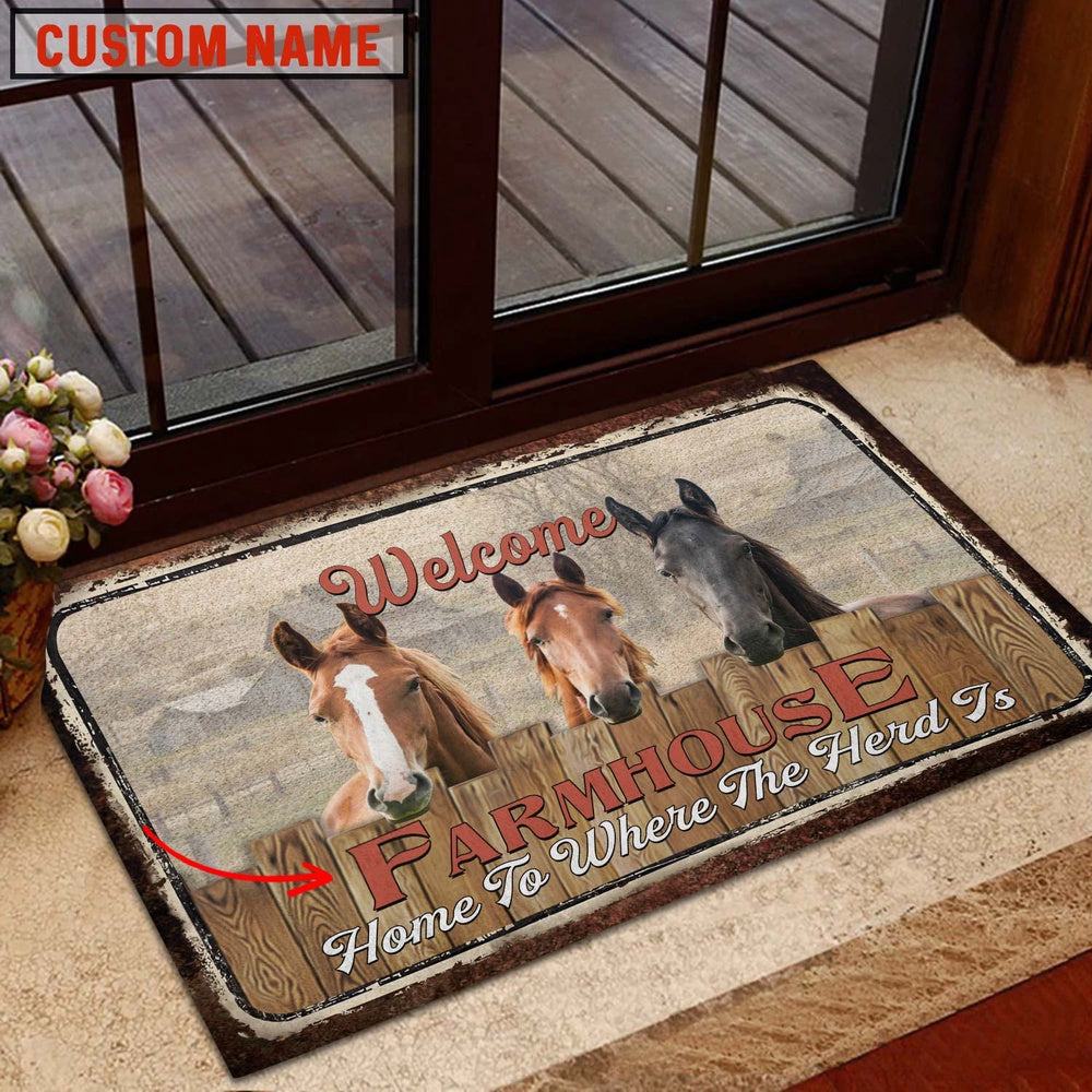 Farm House Door Mat, Horse Welcome Custom Name Doormat, Custom Welcome Mats