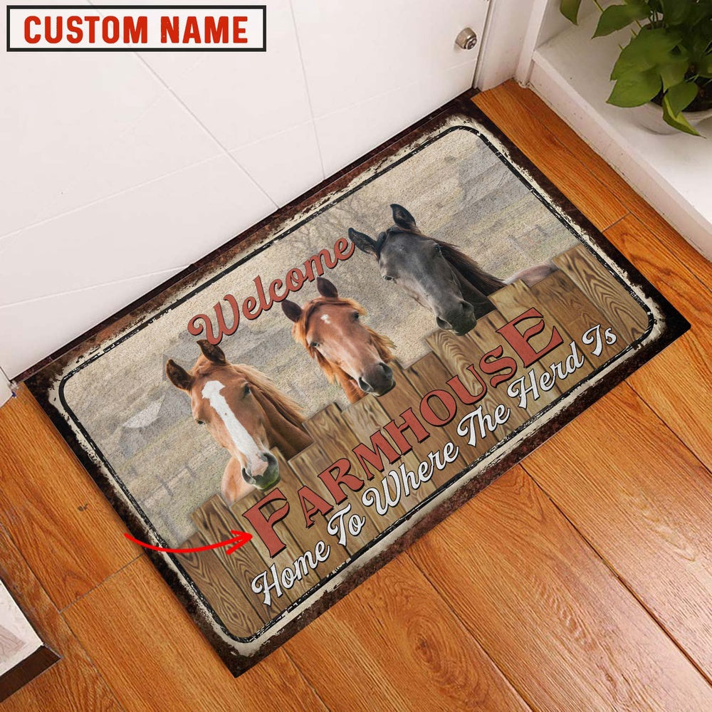Farm House Door Mat, Horse Welcome Custom Name Doormat, Custom Welcome Mats
