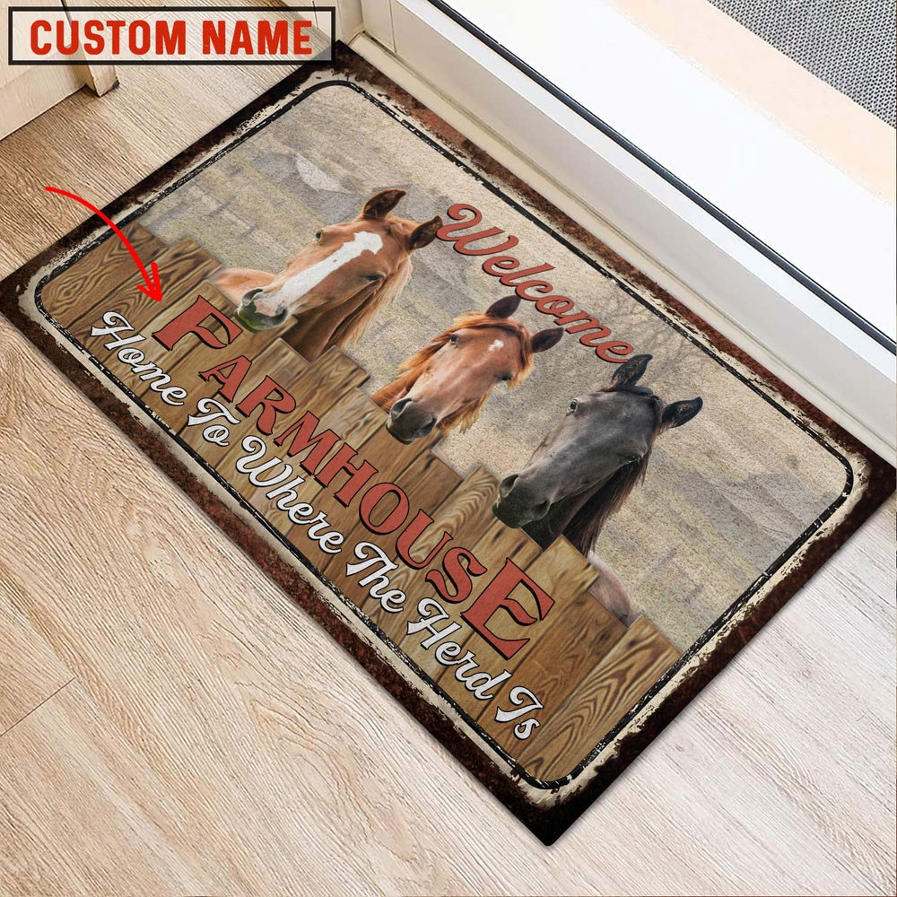 Farm House Door Mat, Horse Welcome Custom Name Doormat, Custom Welcome Mats