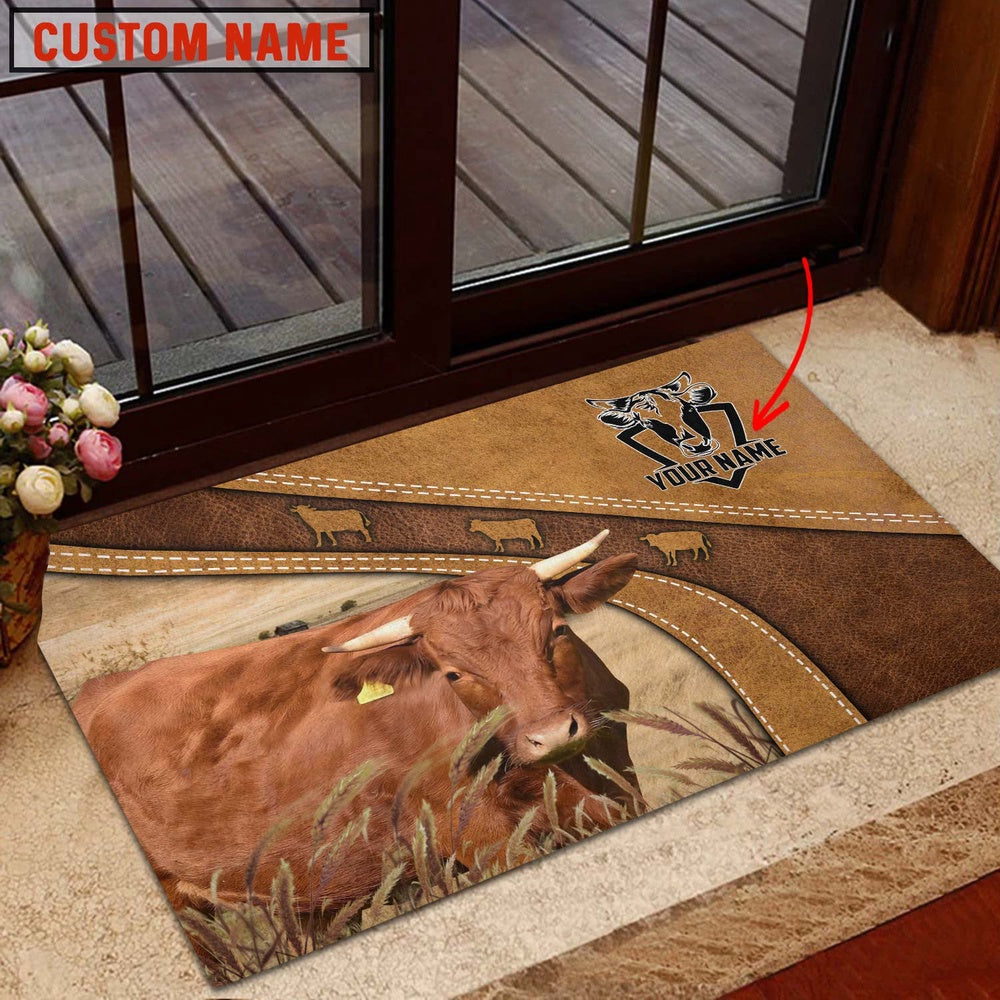Farm House Door Mat, Irish Dexter Personalized Welcome Brown Doormat, Custom Welcome Mats