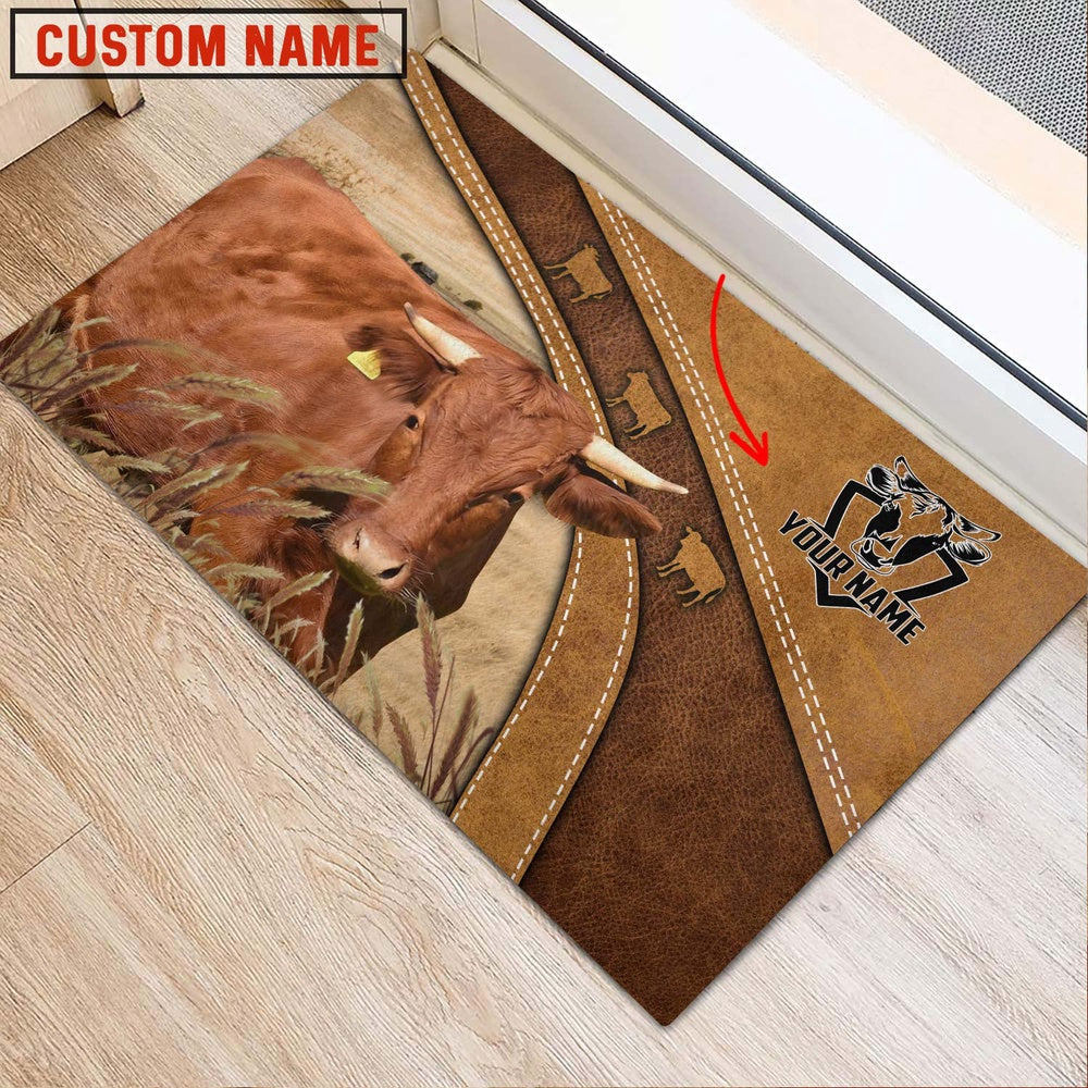 Farm House Door Mat, Irish Dexter Personalized Welcome Brown Doormat, Custom Welcome Mats