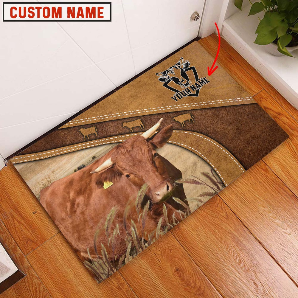 Farm House Door Mat, Irish Dexter Personalized Welcome Brown Doormat, Custom Welcome Mats