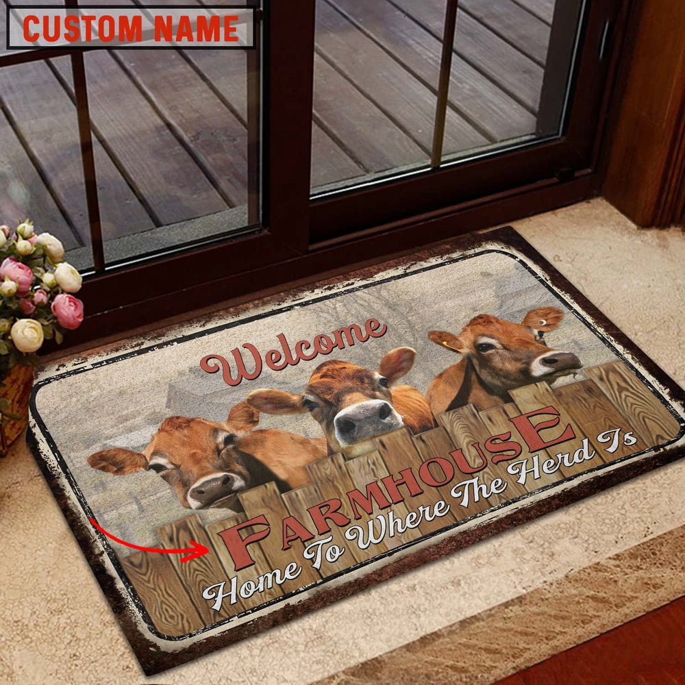 Farm House Door Mat, Jersey Custom Name Home To Where The Herd Is FarmHouse Doormat, Custom Welcome Mats