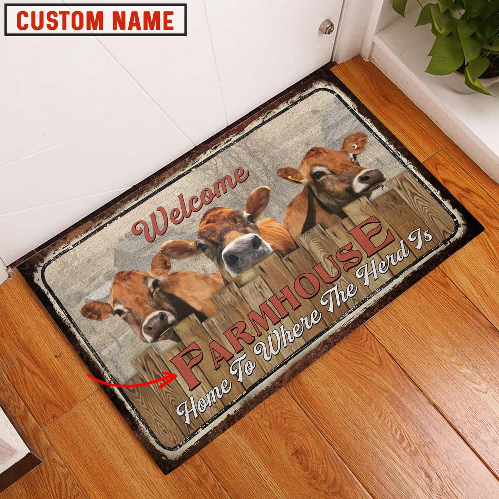 Farm House Door Mat, Jersey Custom Name Home To Where The Herd Is FarmHouse Doormat, Custom Welcome Mats