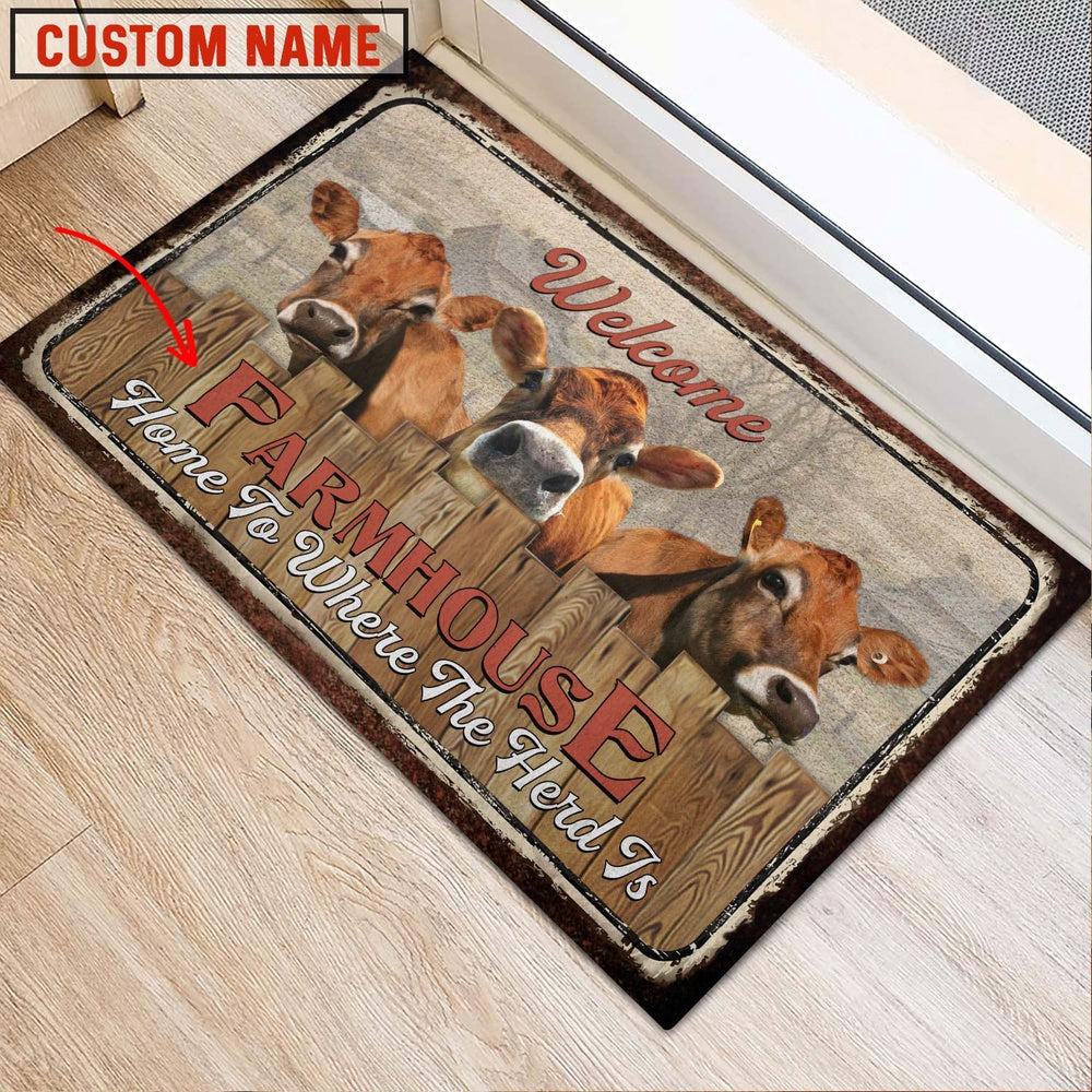 Farm House Door Mat, Jersey Custom Name Home To Where The Herd Is FarmHouse Doormat, Custom Welcome Mats