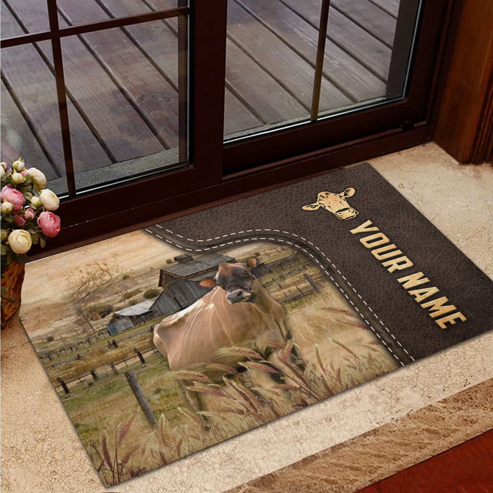 Farm House Door Mat, Jersey Custom Name Leather Pattern Doormat, Custom Welcome Mats