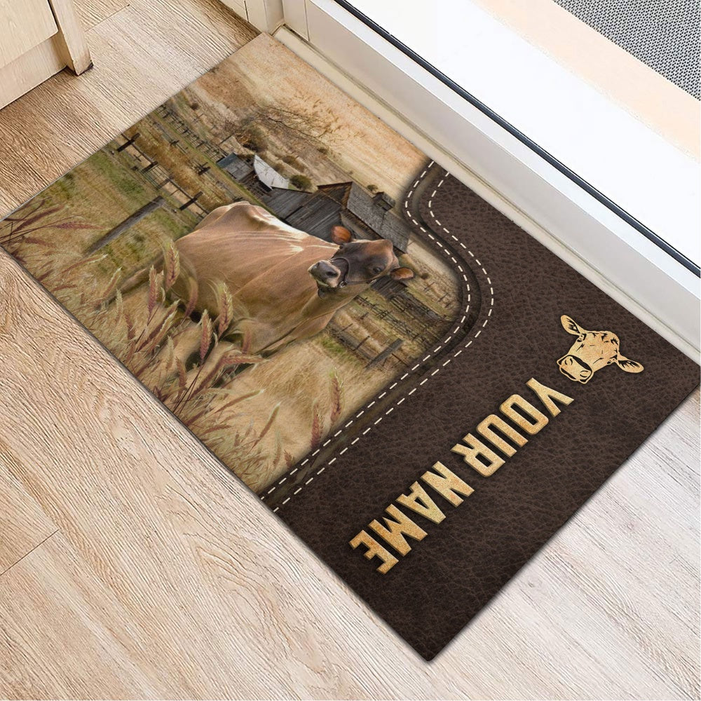 Farm House Door Mat, Jersey Custom Name Leather Pattern Doormat, Custom Welcome Mats