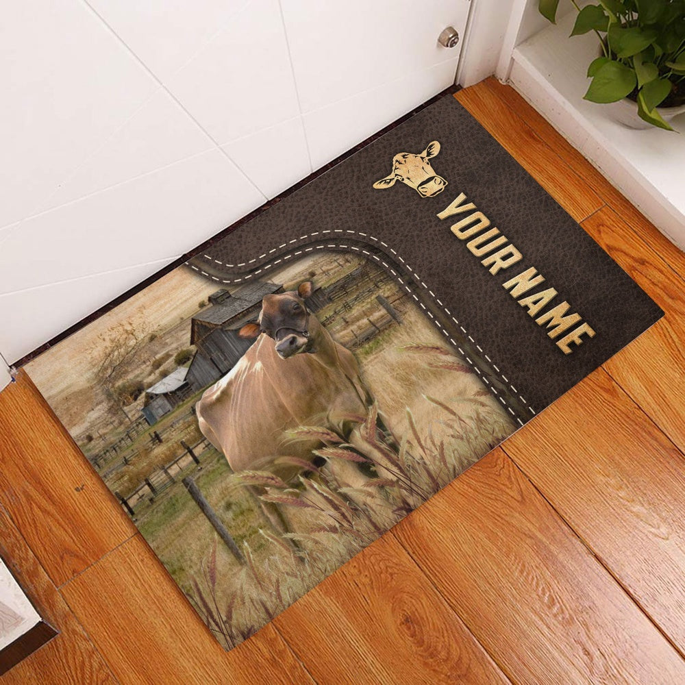 Farm House Door Mat, Jersey Custom Name Leather Pattern Doormat, Custom Welcome Mats