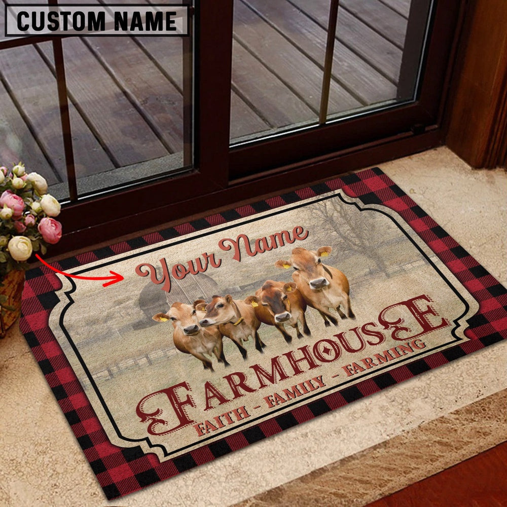 Farm House Door Mat, Jersey Faith Family Farming Custom Name Doormat, Custom Welcome Mats