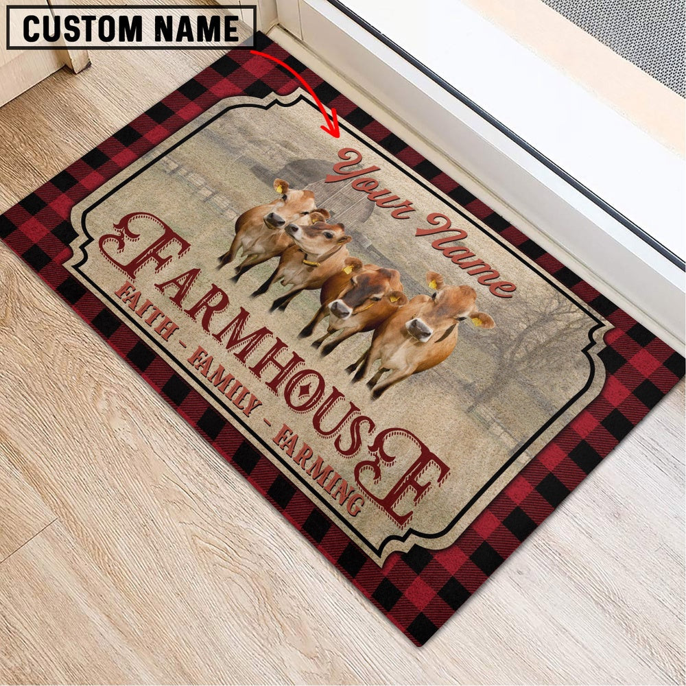Farm House Door Mat, Jersey Faith Family Farming Custom Name Doormat, Custom Welcome Mats