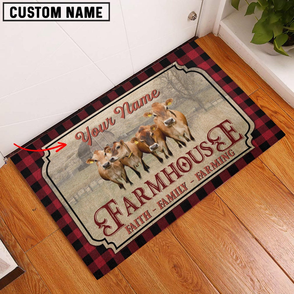 Farm House Door Mat, Jersey Faith Family Farming Custom Name Doormat, Custom Welcome Mats