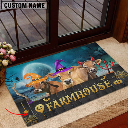 Farm House Door Mat, Jersey Farmhouse Halloween Custom Name Doormat, Custom Welcome Mats