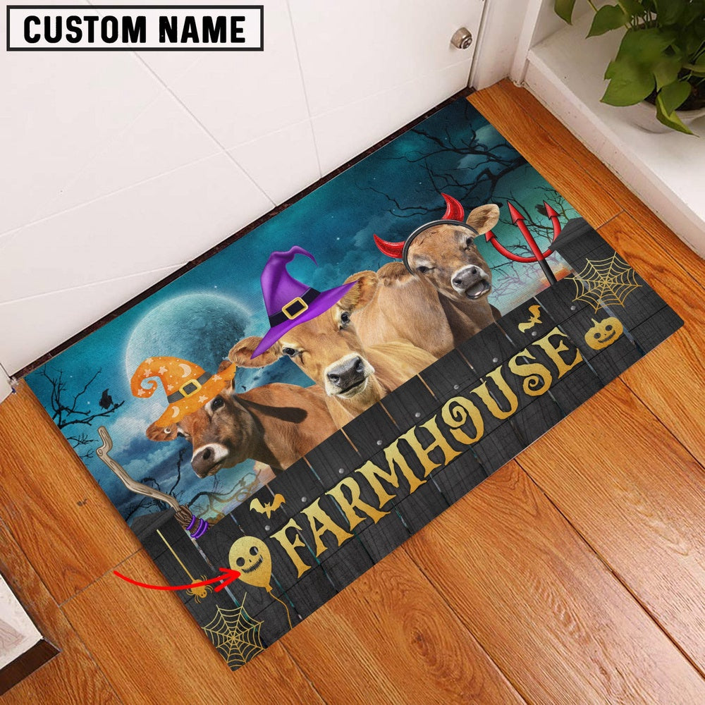 Farm House Door Mat, Jersey Farmhouse Halloween Custom Name Doormat, Custom Welcome Mats