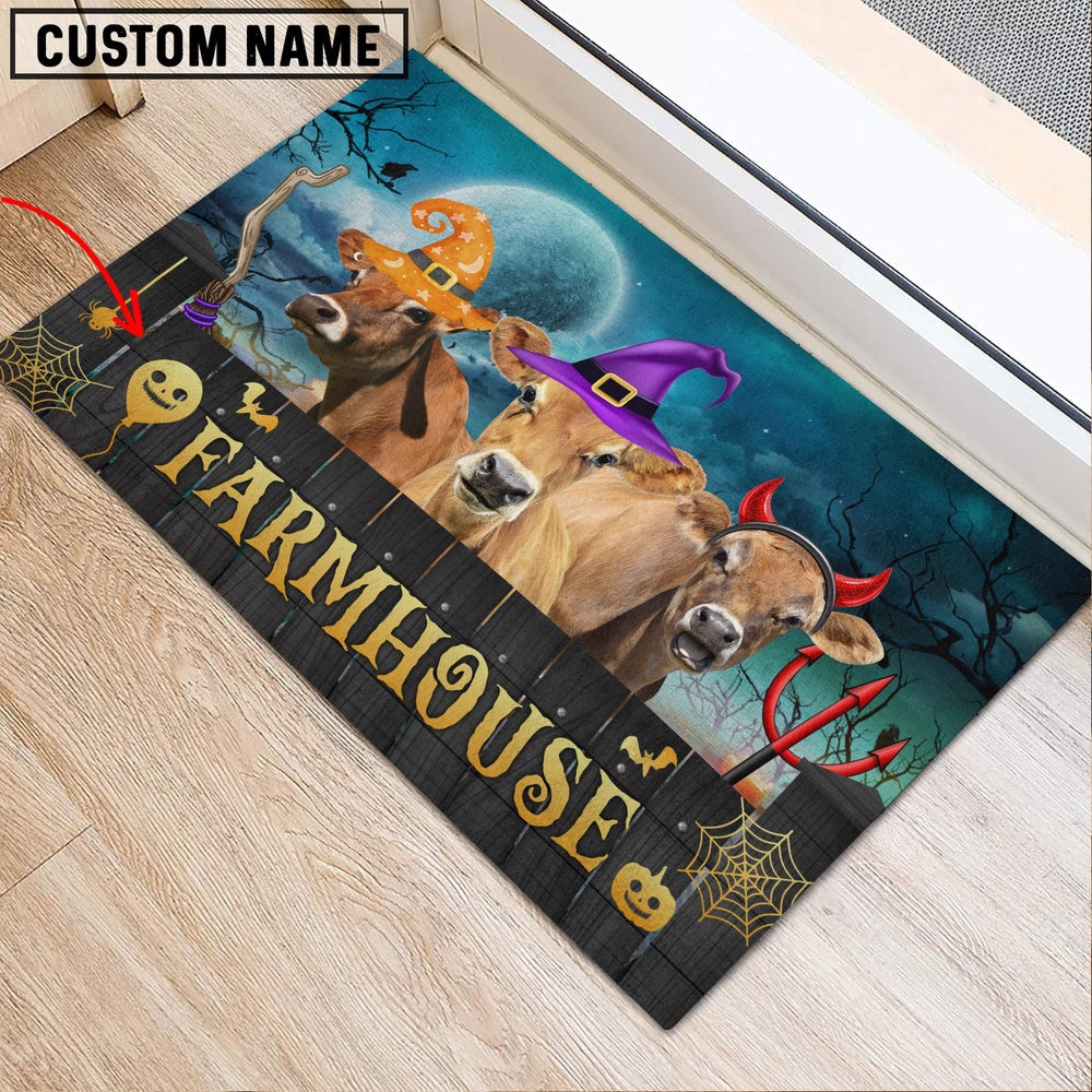 Farm House Door Mat, Jersey Farmhouse Halloween Custom Name Doormat, Custom Welcome Mats