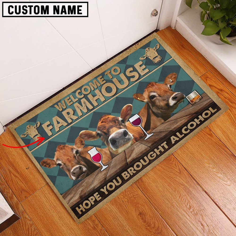 Farm House Door Mat, Jersey Hope You Bought Alcohol Custom Name Doormat, Custom Welcome Mats