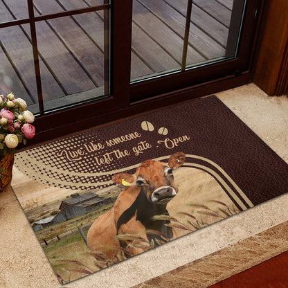 Farm House Door Mat, Jersey No Horns Live Like Someone Left The Gate Open Doormat, Custom Welcome Mats