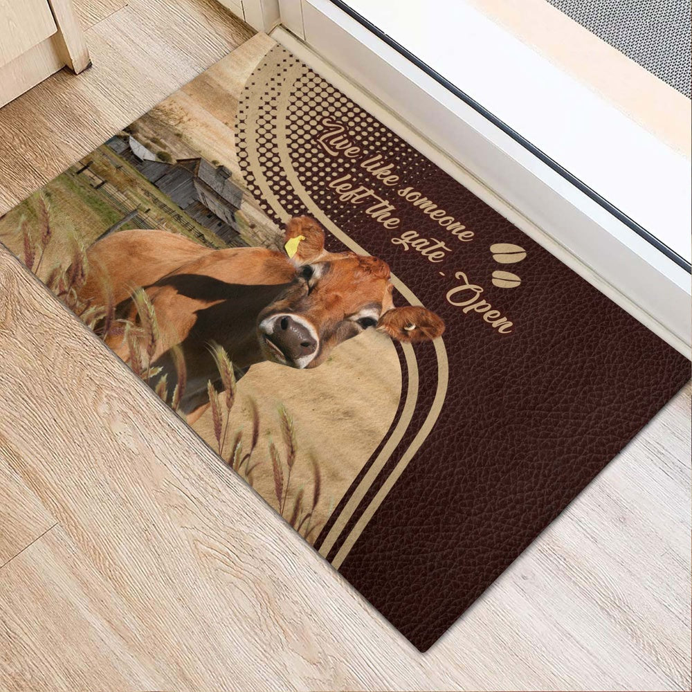 Farm House Door Mat, Jersey No Horns Live Like Someone Left The Gate Open Doormat, Custom Welcome Mats