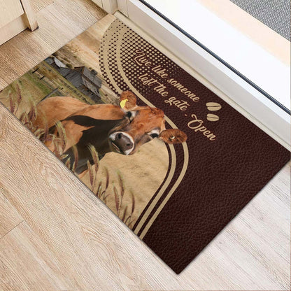 Farm House Door Mat, Jersey No Horns Live Like Someone Left The Gate Open Doormat, Custom Welcome Mats