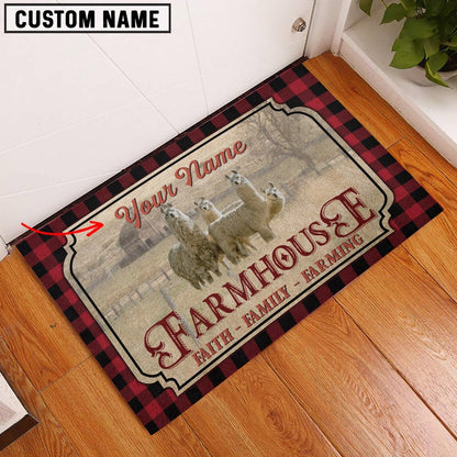 Farm House Door Mat, Llama Faith Family Farming Custom Name Doormat, Custom Welcome Mats