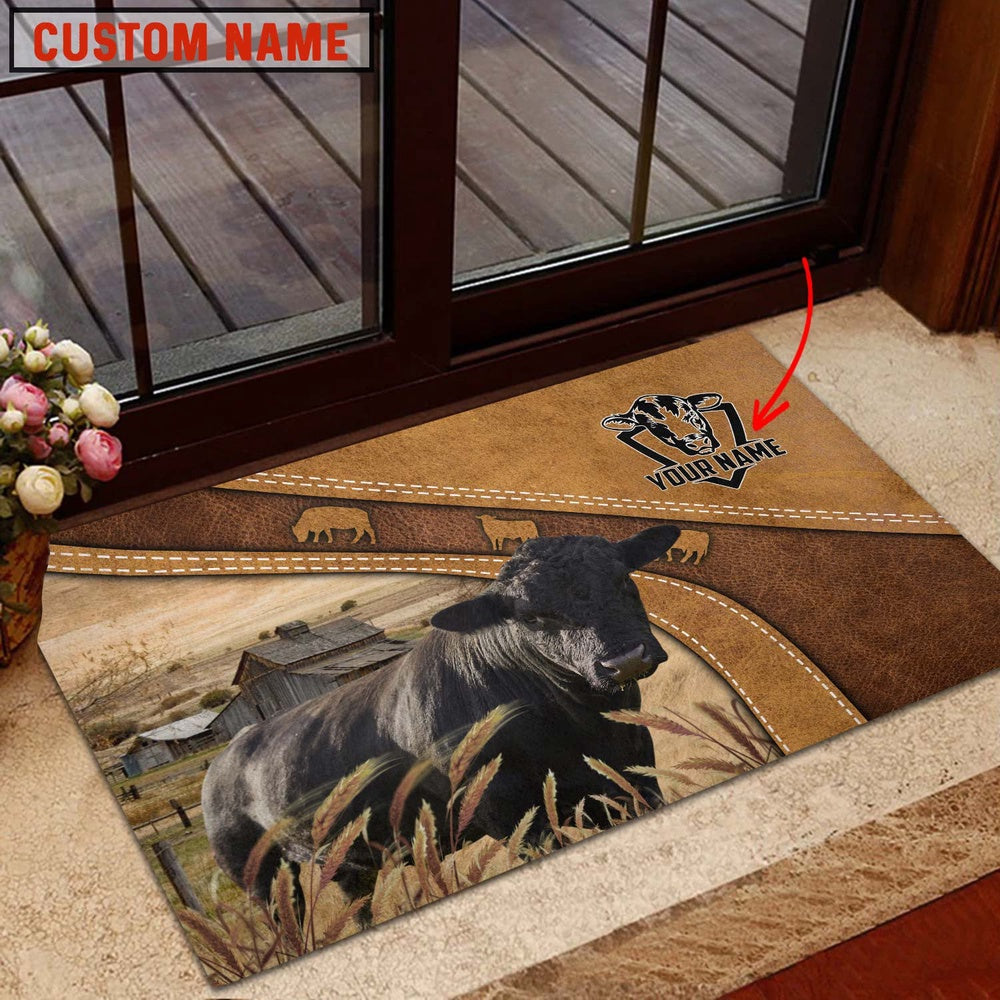 Farm House Door Mat, Lowline Personalized Welcome Brown Doormat, Custom Welcome Mats