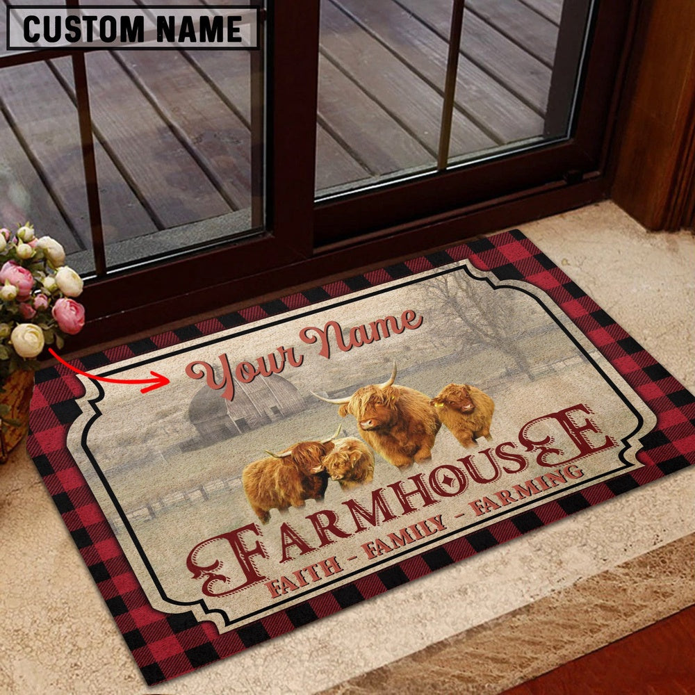 Farm House Door Mat, Miniature Highland Faith Family Farming Custom Name Doormat, Custom Welcome Mats