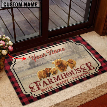 Farm House Door Mat, Miniature Highland Faith Family Farming Custom Name Doormat, Custom Welcome Mats