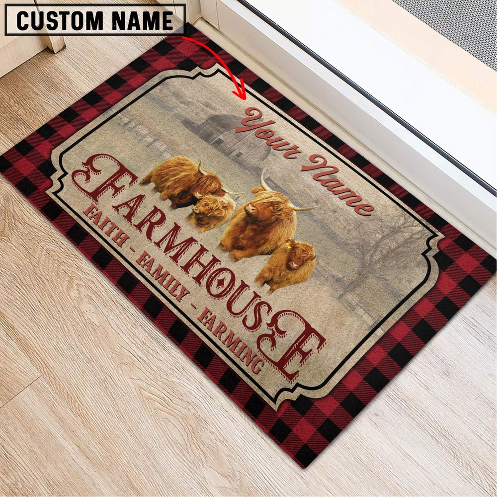 Farm House Door Mat, Miniature Highland Faith Family Farming Custom Name Doormat, Custom Welcome Mats