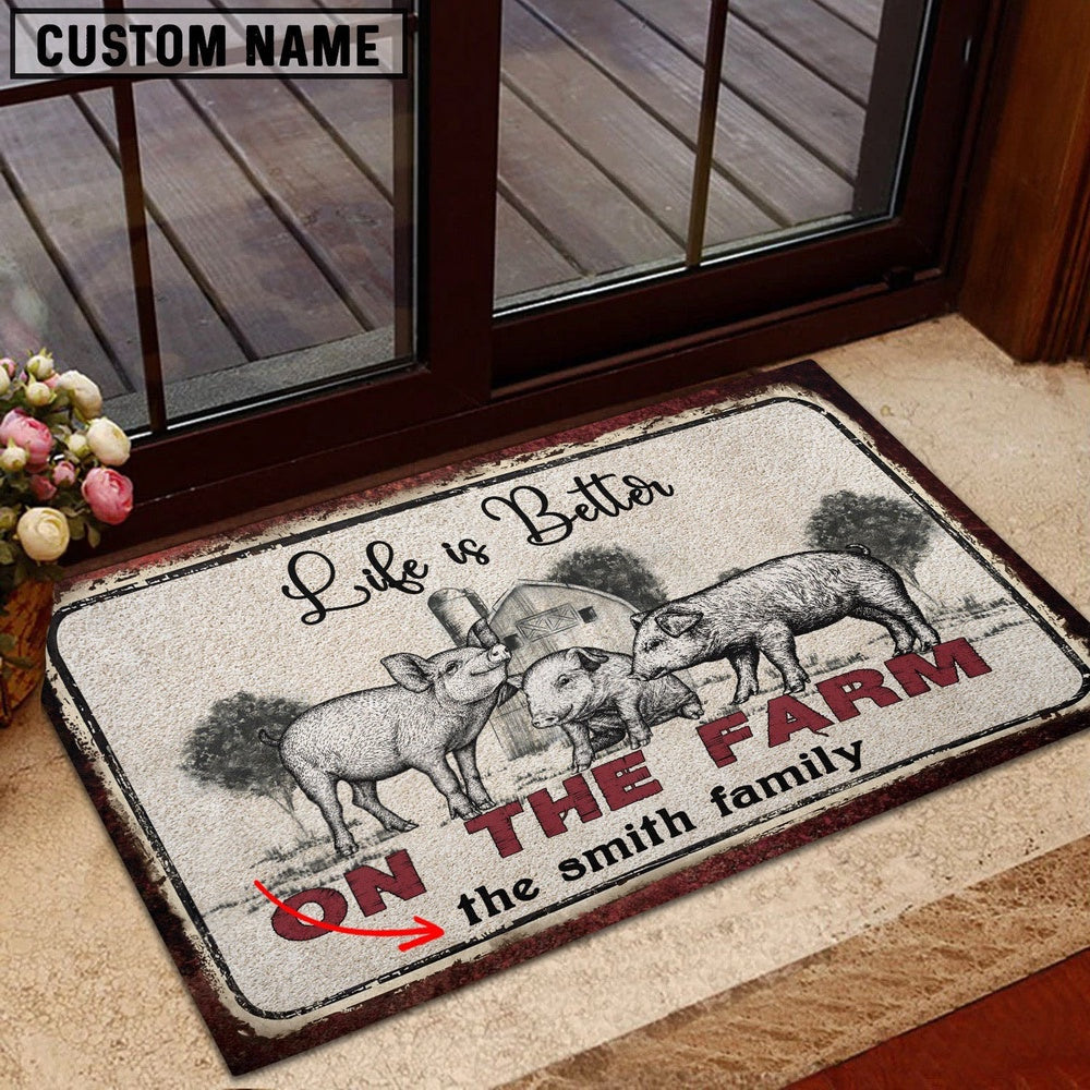 Farm House Door Mat, Pig Life is Better Custom Name Doormat, Custom Welcome Mats
