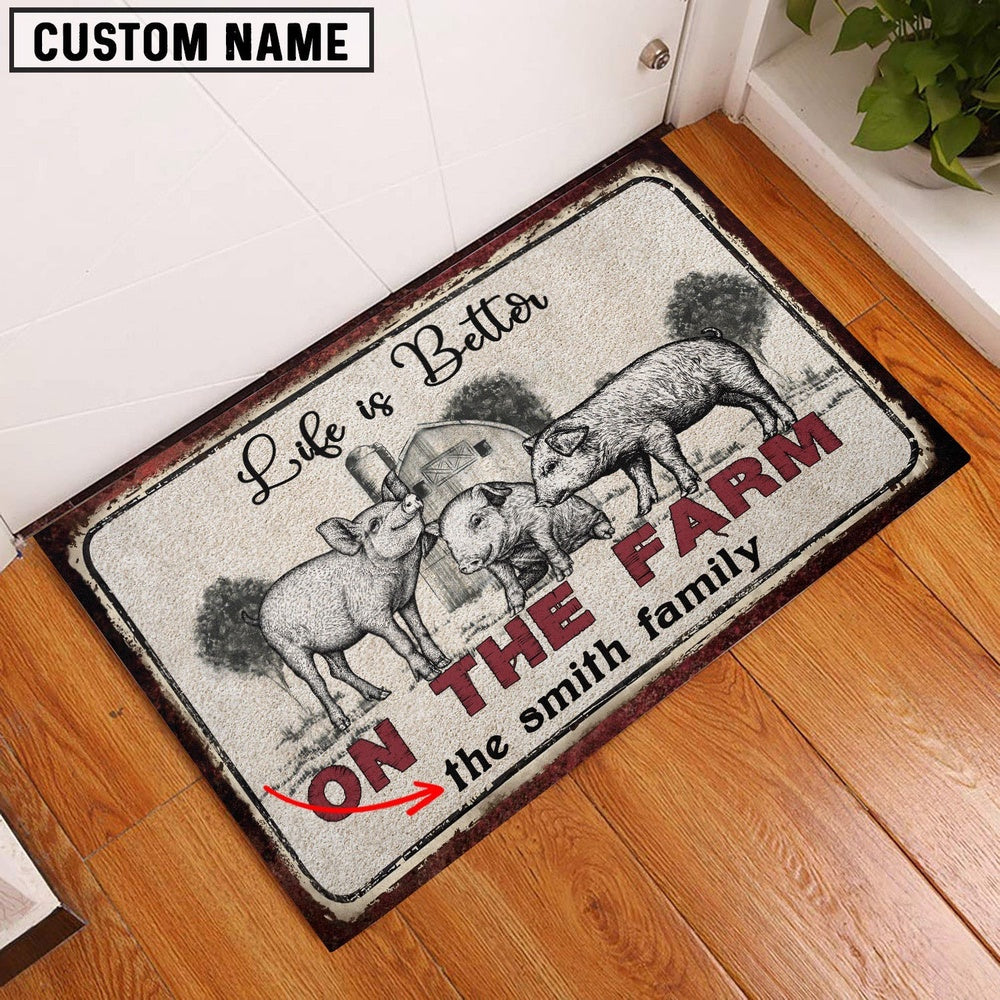 Farm House Door Mat, Pig Life is Better Custom Name Doormat, Custom Welcome Mats