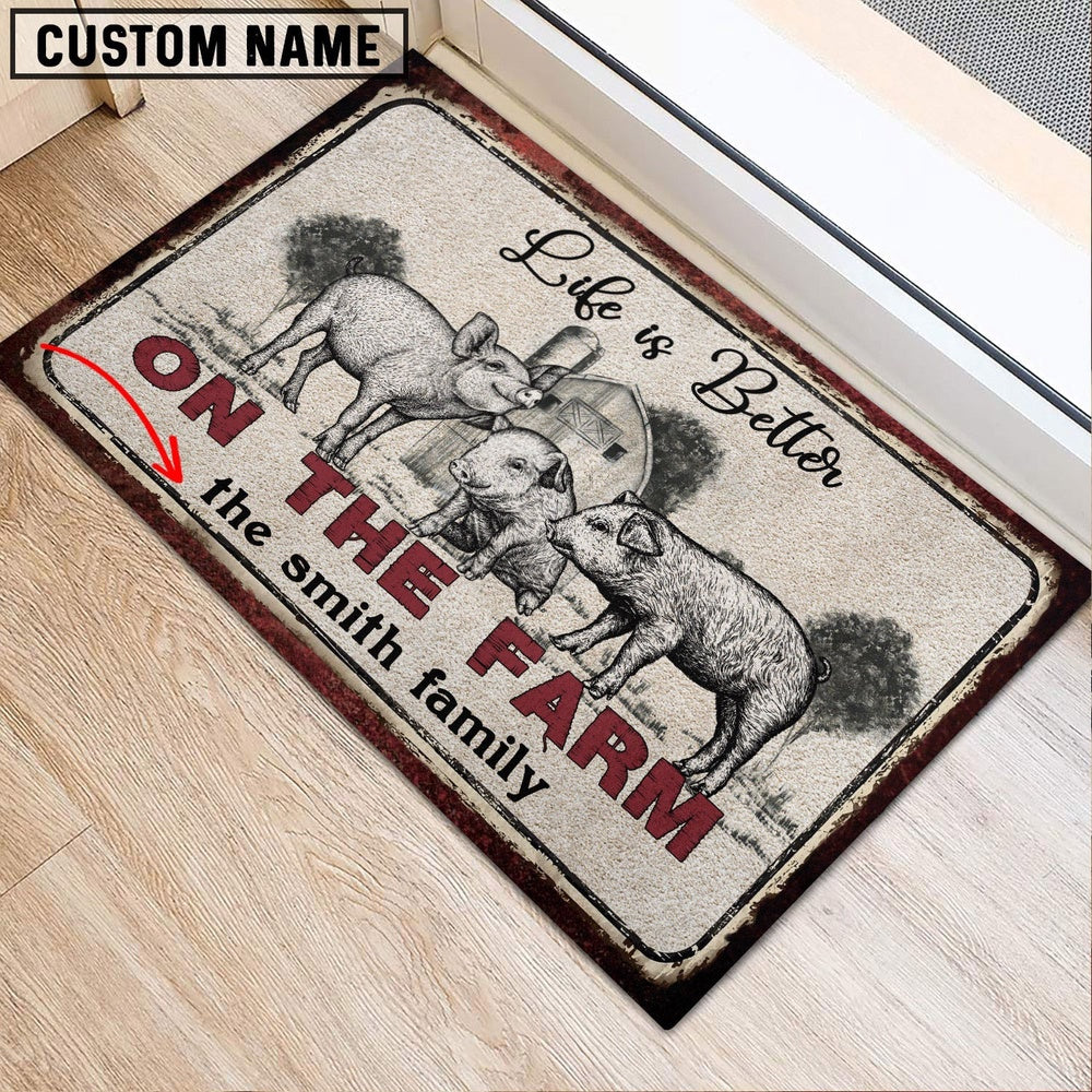 Farm House Door Mat, Pig Life is Better Custom Name Doormat, Custom Welcome Mats