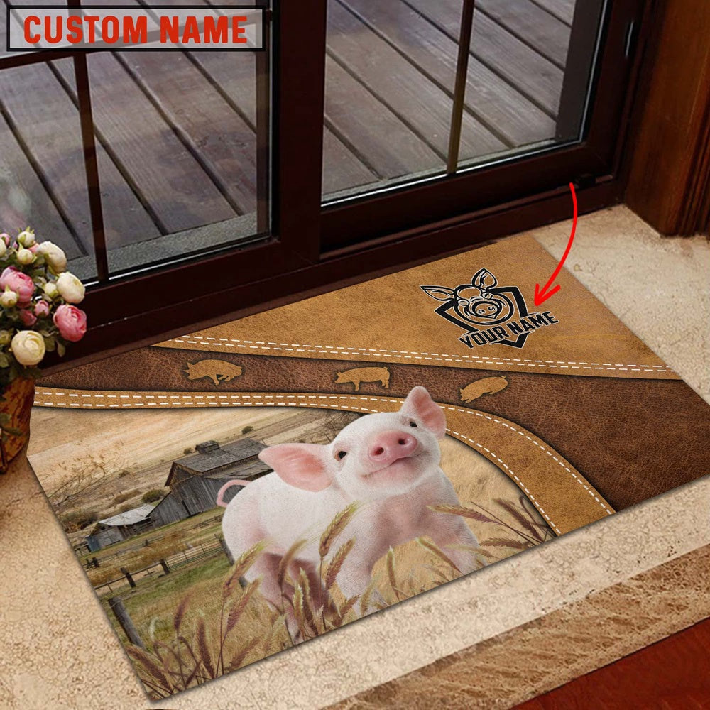 Farm House Door Mat, Pig Personalized Welcome Doormat, Custom Welcome Mats