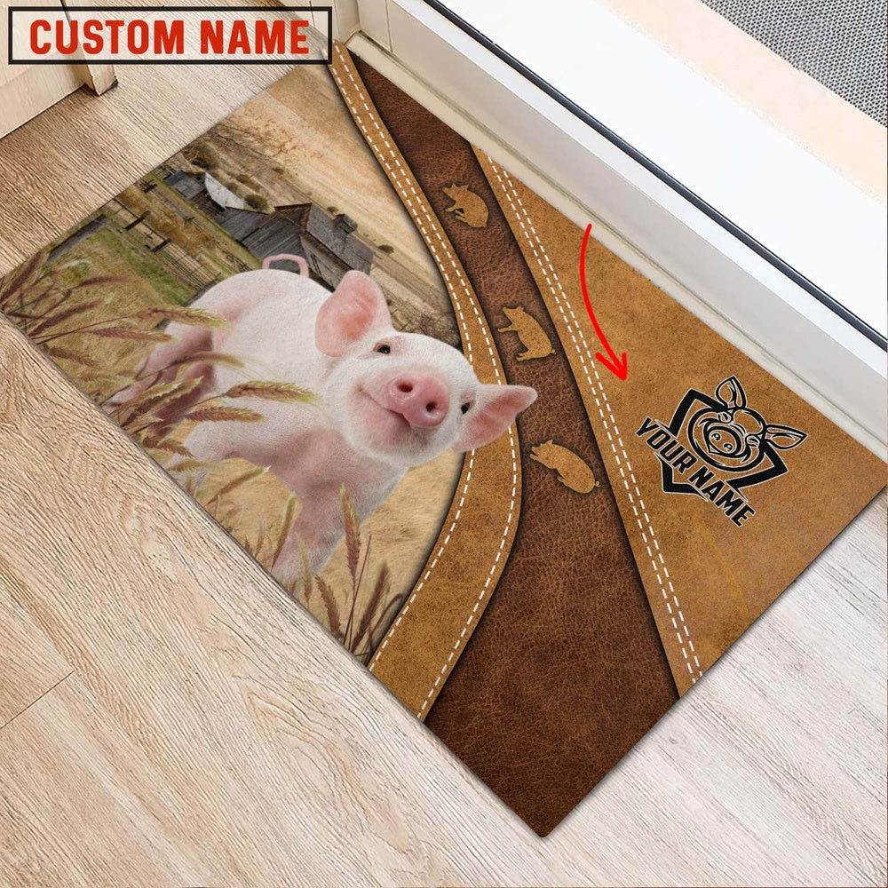 Farm House Door Mat, Pig Personalized Welcome Doormat, Custom Welcome Mats