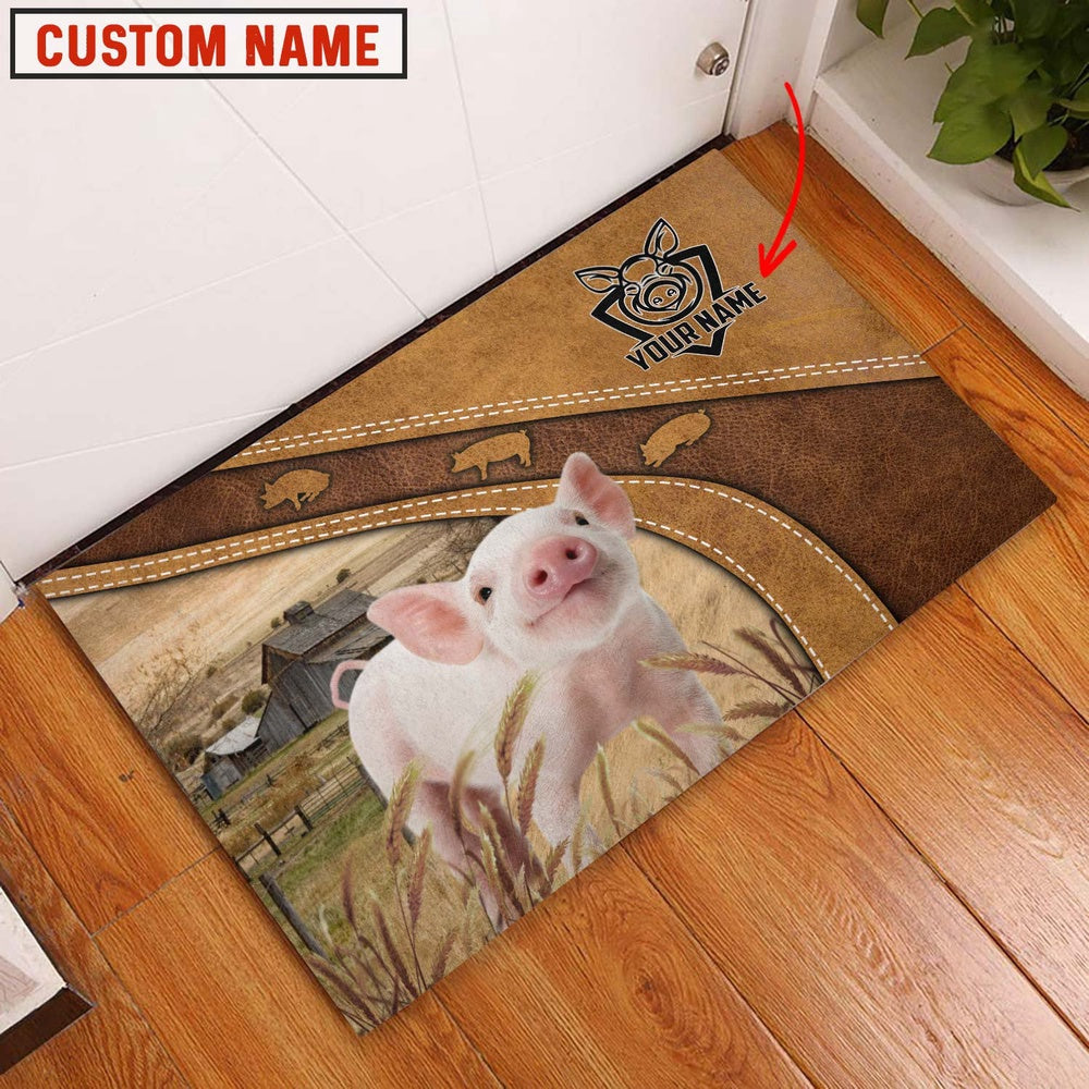 Farm House Door Mat, Pig Personalized Welcome Doormat, Custom Welcome Mats