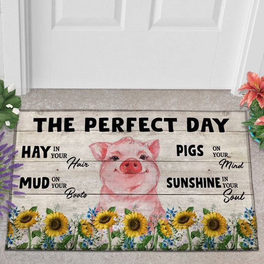 Farm House Door Mat, Pig The Perfect Day Doormat, Custom Welcome Mats