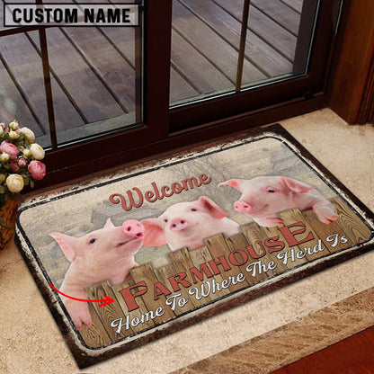 Farm House Door Mat, Pigs Personalized Welcome Doormat, Custom Welcome Mats