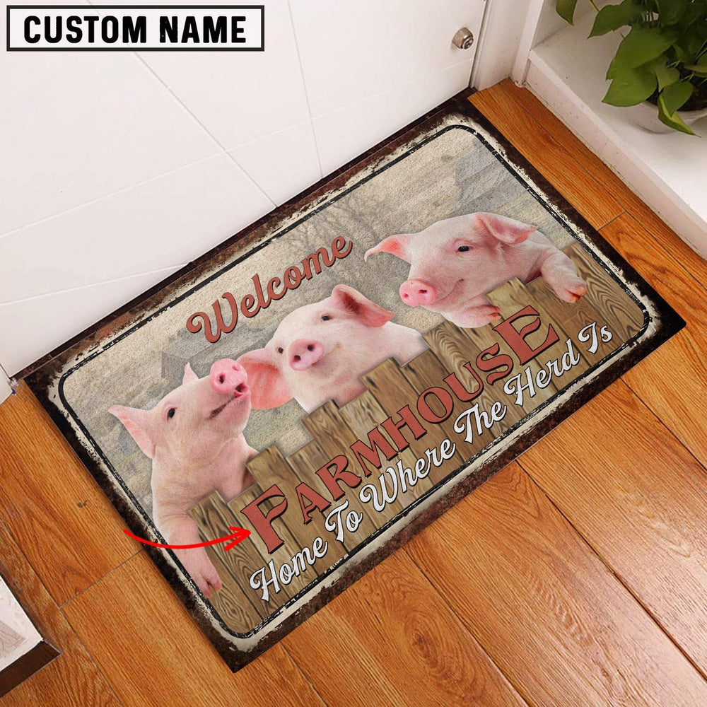 Farm House Door Mat, Pigs Personalized Welcome Doormat, Custom Welcome Mats