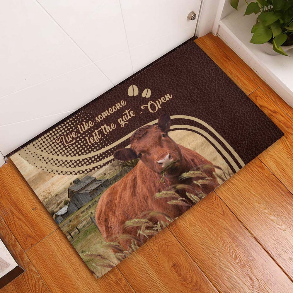 Farm House Door Mat, Red Angus Live Like Someone Left The Gate Open Doormat, Custom Welcome Mats