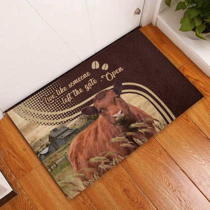 Farm House Door Mat, Red Angus Live Like Someone Left The Gate Open Doormat, Custom Welcome Mats