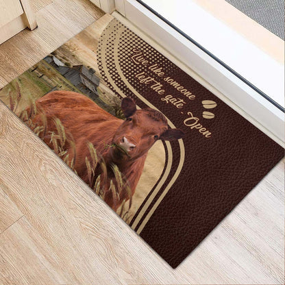 Farm House Door Mat, Red Angus Live Like Someone Left The Gate Open Doormat, Custom Welcome Mats