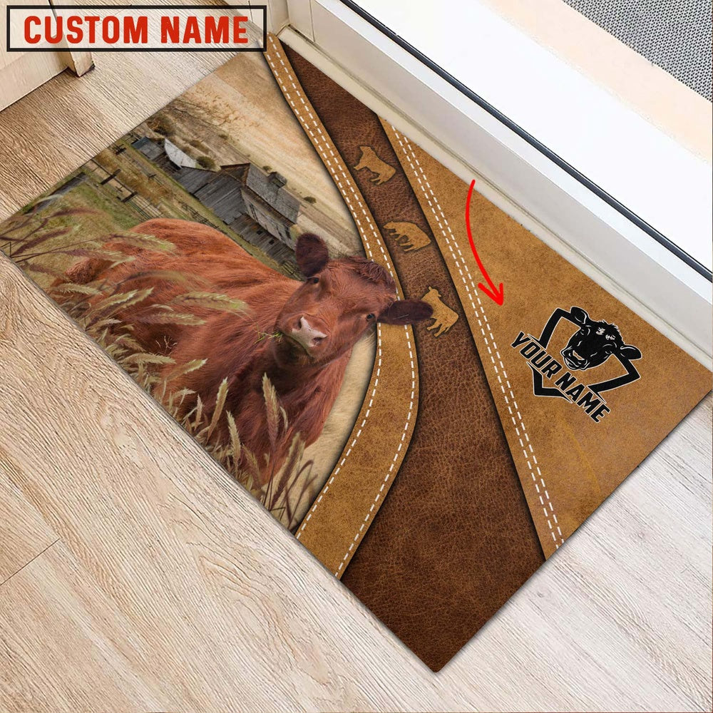 Farm House Door Mat, Red Angus Personalized Welcome Doormat, Custom Welcome Mats